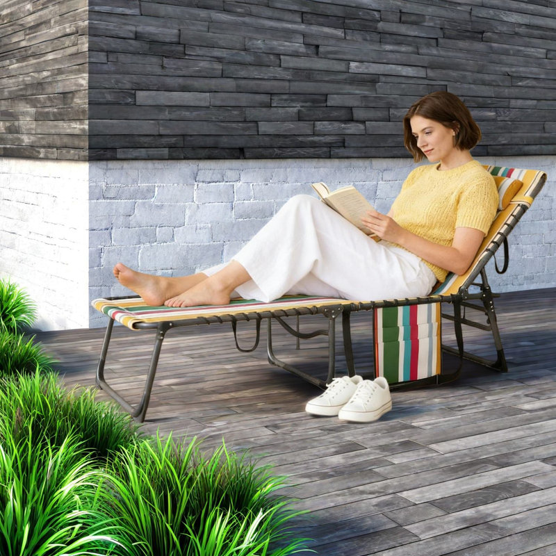 Adjustable Patio Chaise Lounges With Steel Frame, Colorful Oxford Fabric For Outdoor Comfort