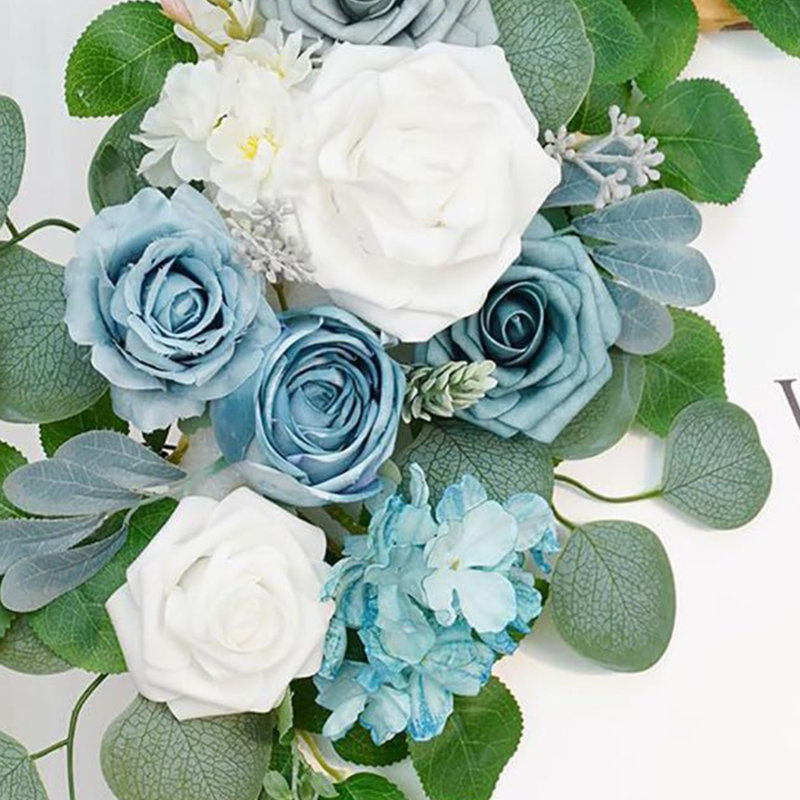 Décoration de mariage (paquet de 2) signe de bienvenue guirlande de fond de fleurs pour la réception de la fête chevalet mural décoration de la maison entrée du faux tableau extérieur tête de table