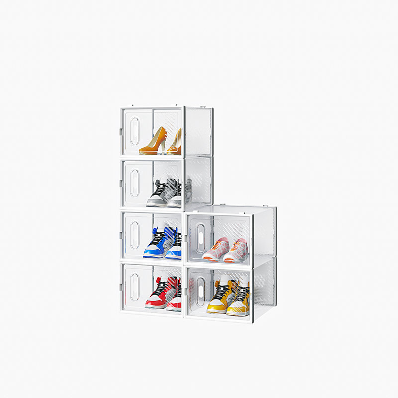Large Shoe Storage Box Organizers Stackable (Set Of 6), Clear/White