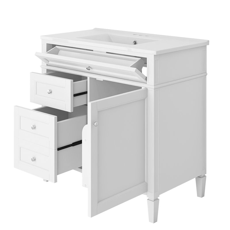 36'' Freestanding Bathroom Vanity With Top Sink, White