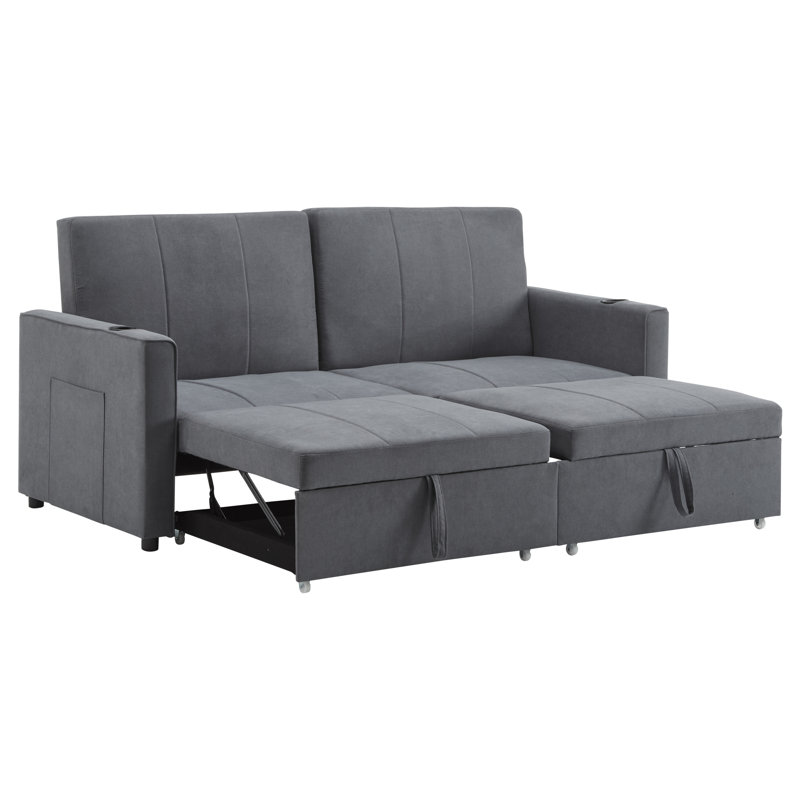 Pull Out Sofa Bed With Cup Holders, Grey