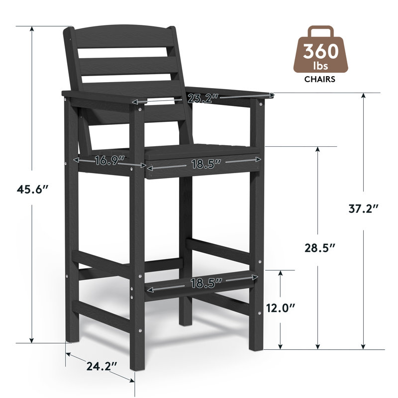 Dalson Plastic Adirondack Bar Stool, Black