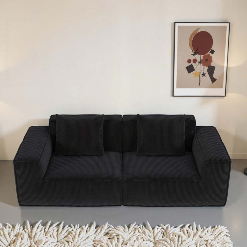 Canapé convertible 2 places, H 28,39 po x l 86,6 po x P 39,4 po, 2, Noir