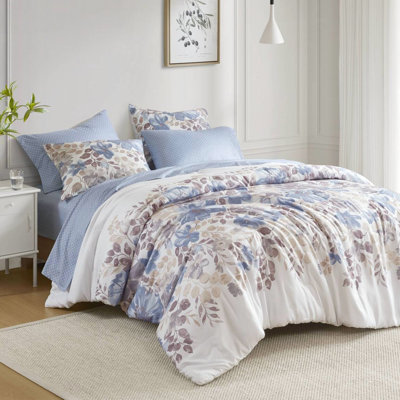 Blue Floral Bed For King - 100% , Machine Washable Sheet Blue, Soft Microfiber, 1 Flat Sheet, Fitted