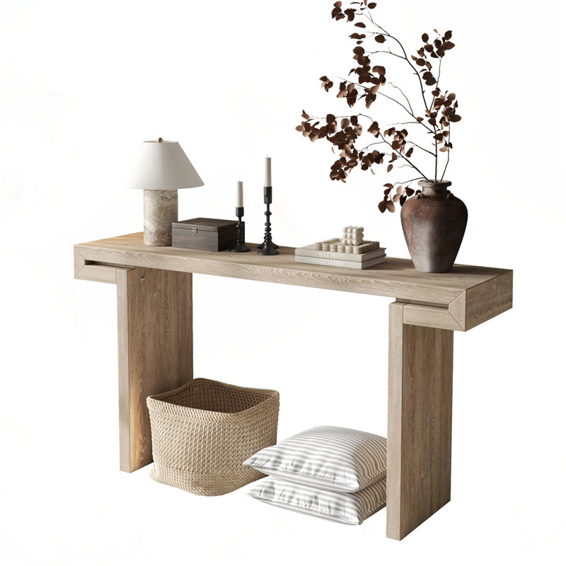 Distressed Wood Finish Rustic Farmhouse Console Table, Natural Wood