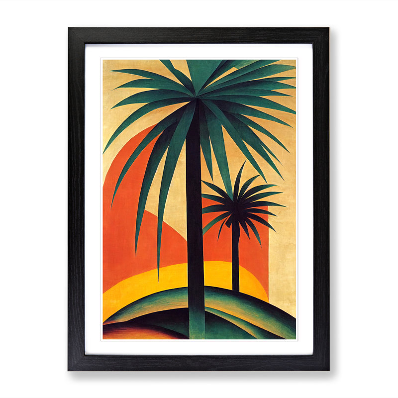 Palm Tree Retro Art - Single Picture Frame Print, Black, 64cm H x 46cm W x 2cm D