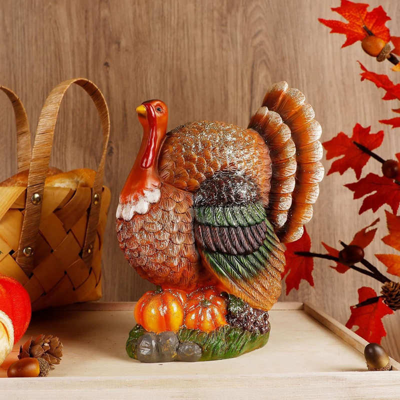 Autumn Resin Turkey Figurine with Pumpkins and Grapes