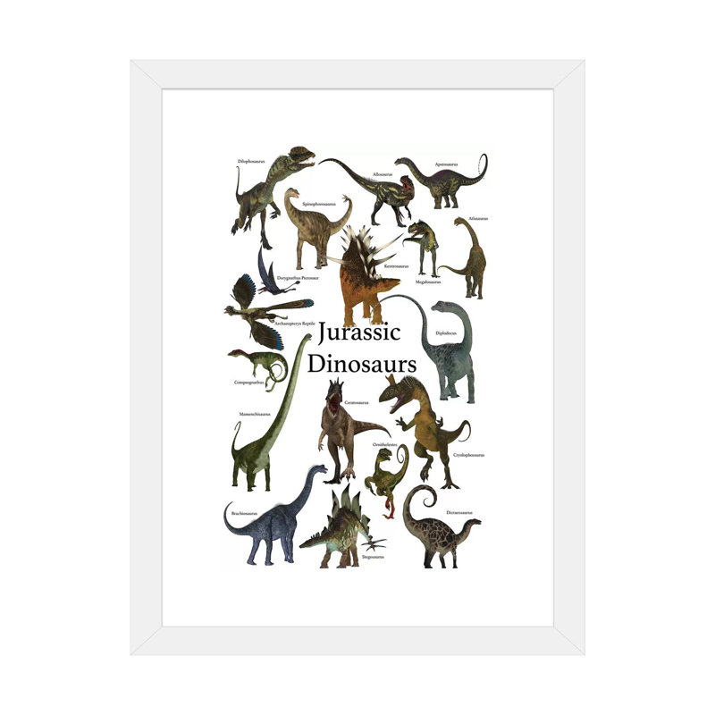 Affiche de dinosaures préhistriques pendant la période jurassique par Corey Ford - impression d'art graphique, Blanc