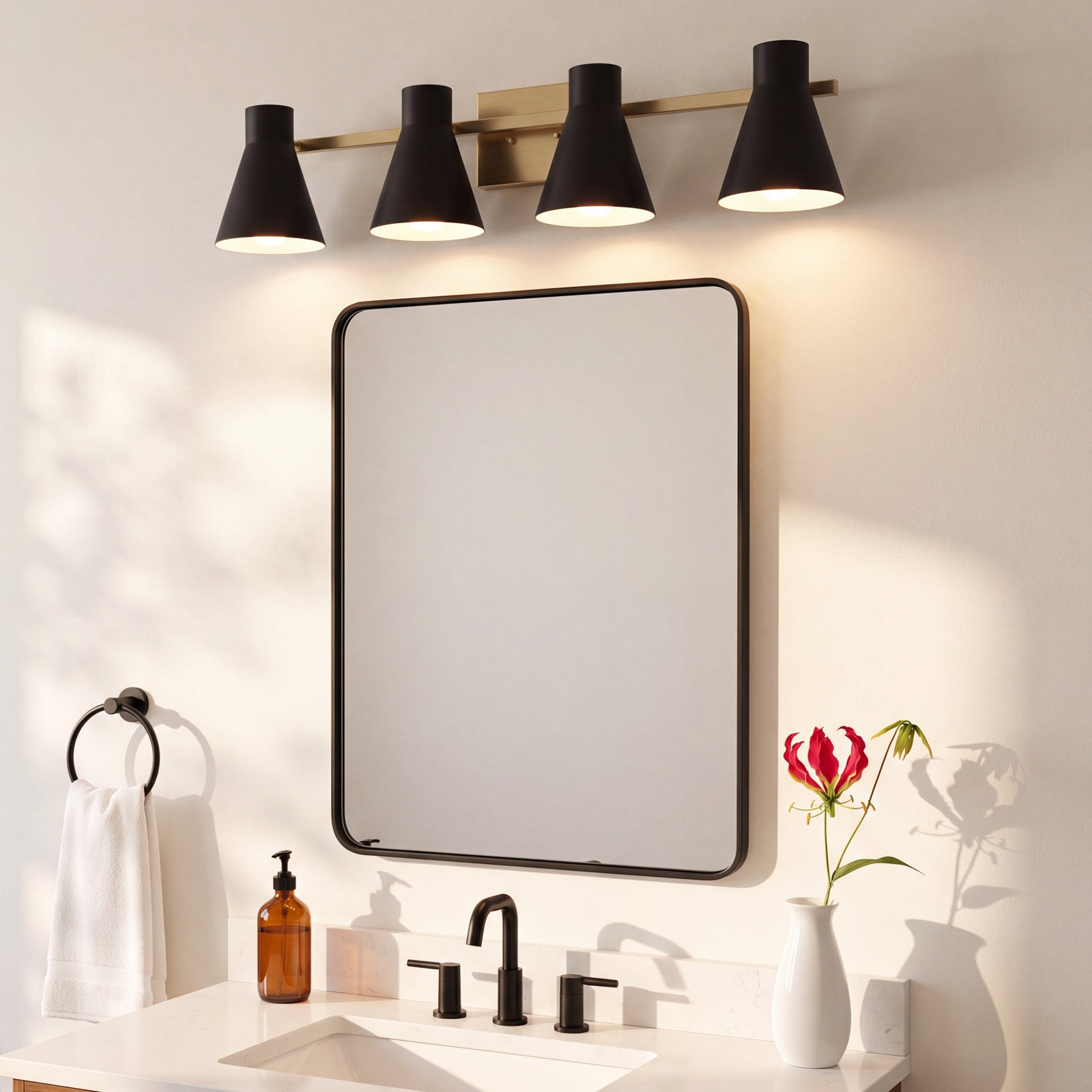 Byers 4 Light Dimmable Vanity Light, No, Gold