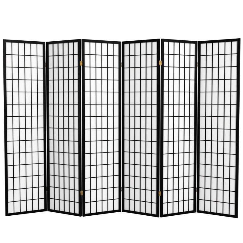Black Pine Wood 6-Panel Shoji Folding Room Divider