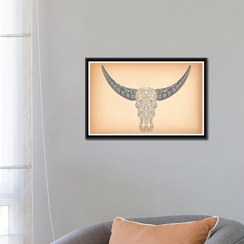 «Longhorn Sugar Skull», impression sur toile, H 18 po x l 26 po x P 1,5 po, Toile encadrée noire, Pas de tapis