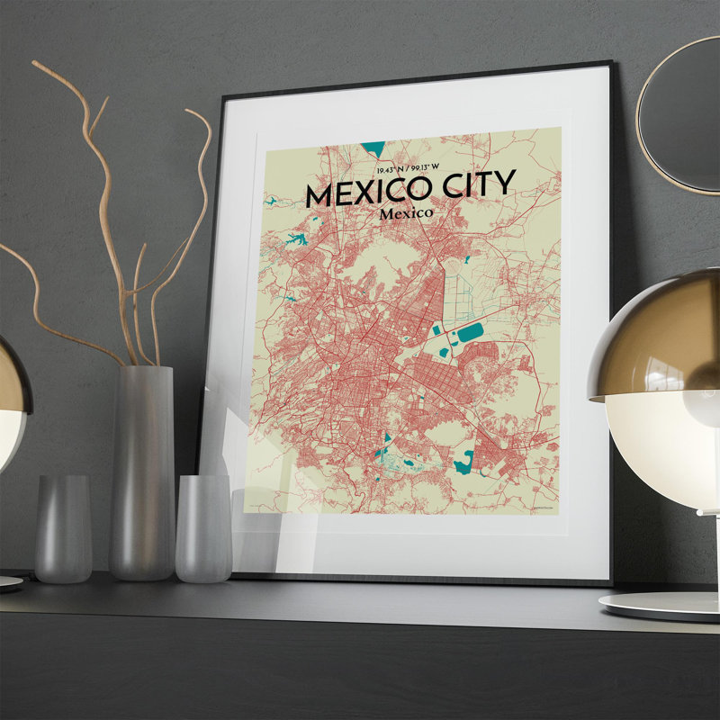 Mexico City Map in Tricolour 1 Piece Wall Art, 20cm H x 16cm W x 0.05cm D