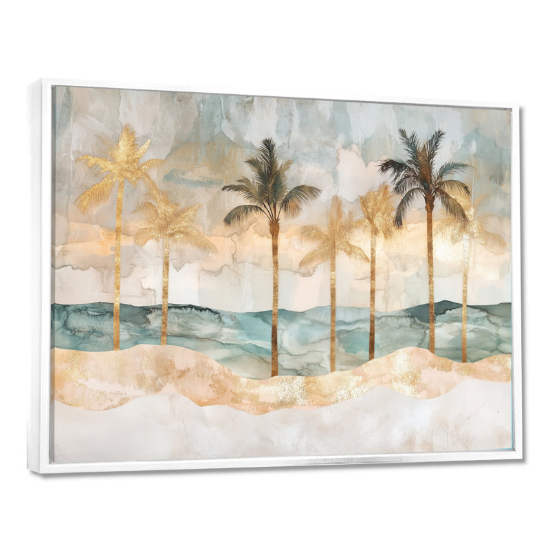 Palm Leaf Wall Art, Palms Leave Collage Horizon At The Beach, Tropical Beach Canvas, H 12 po x l 20 po, Cadre flottant blanc