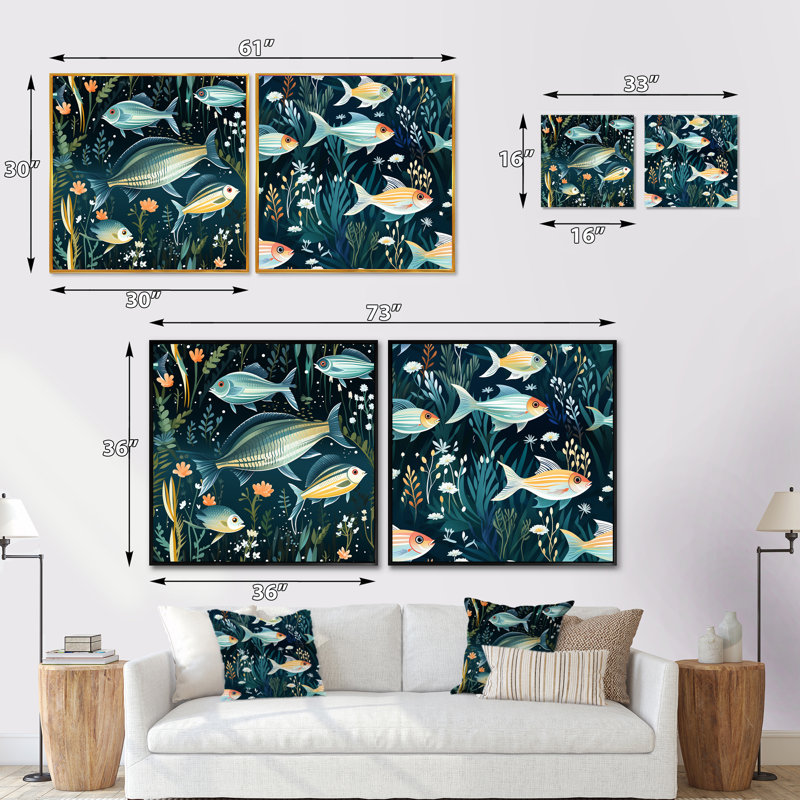 Rosemond - Ensemble de 2 collages carrés nautiques et côtiers, Cadre flottant noir, H 16 po x l 33 po