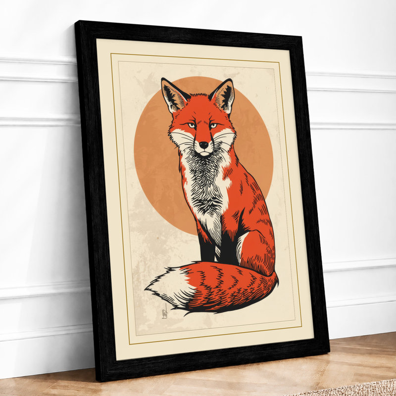 Fox In Circle Modern - Print, Black, A3 - 42.0 x 29.7 cm