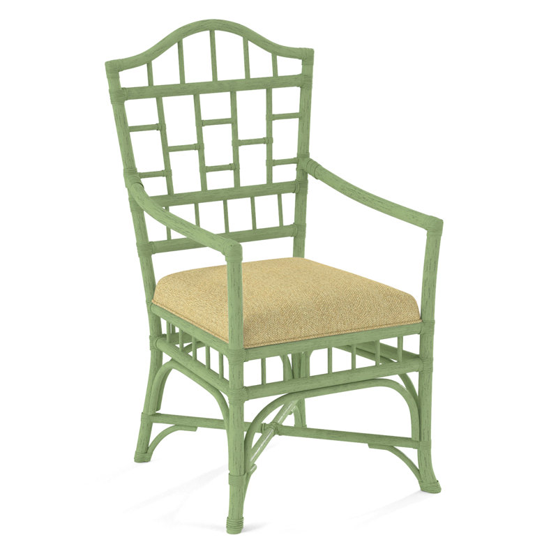 Chippendale Upholstered Arm Chair, Celery, White Performance Fabric; 0851-94