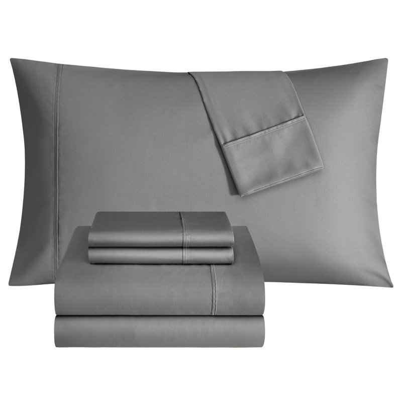 adamstown 1500 Thread Count 6 Piece Premium Cotton Rich Sateen Sheet Set, 4 Pillow Cases, 1 Fitted Sheet, 1 Flat Sheet, Fits Mattresses up to 16” Deep,  King Size, Charcoal