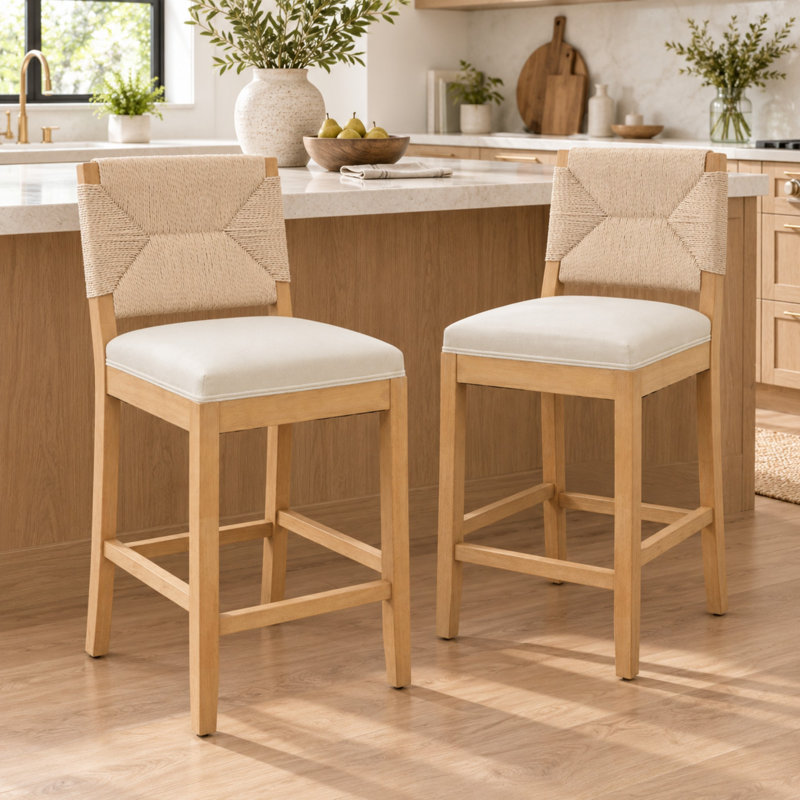 Ensemble de 2 tabourets de bar en rotin de 68,5 cm (27 pouces) de hauteur comptoir avec sièges rembourrés