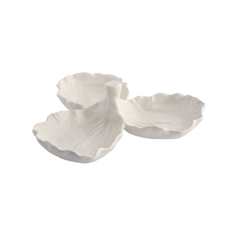 Cabbage Earthenware Divided Serving Dish, White, 2.5" H x 8.5" W x 8.5" L