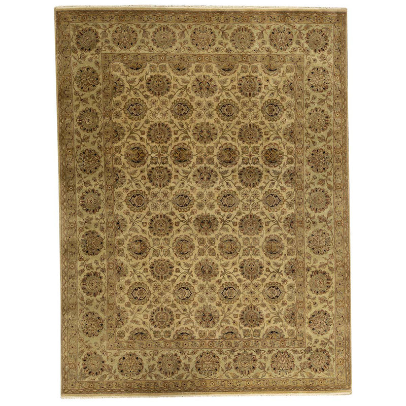 Tapis brun / vert / ivoire noué à la main de haute qualité