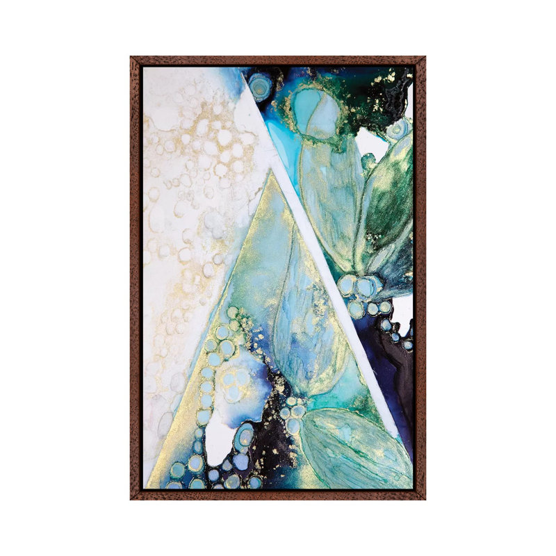 Geo Blues by Mishel Schwartz - Painting on Canvas, Classic Brown Wood Floater Framed, 66.04cm H x 45.72cm W x 3.81cm D