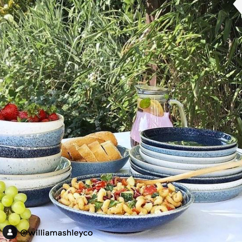Handcrafted Ceramic Nautical Blue Salad Plates, Set of Four