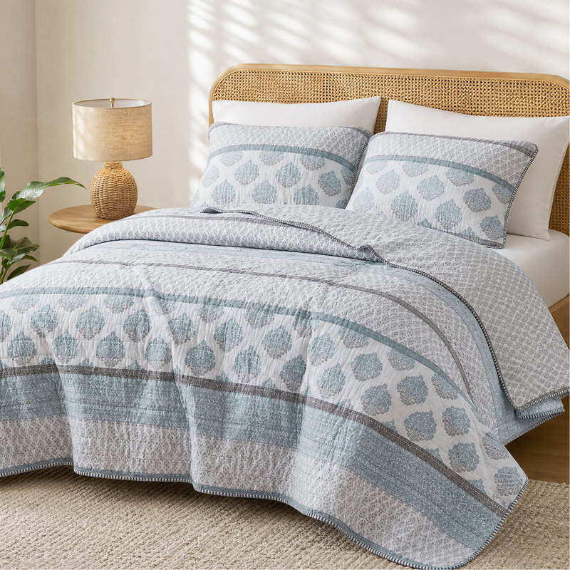 Ensemble de courtepointe pour lit double / grand 3 pièces, turquoise