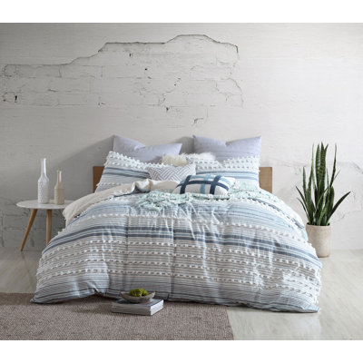 Ensemble d'édredon 5 pièces 100% coton jacquard pom pom rayures
