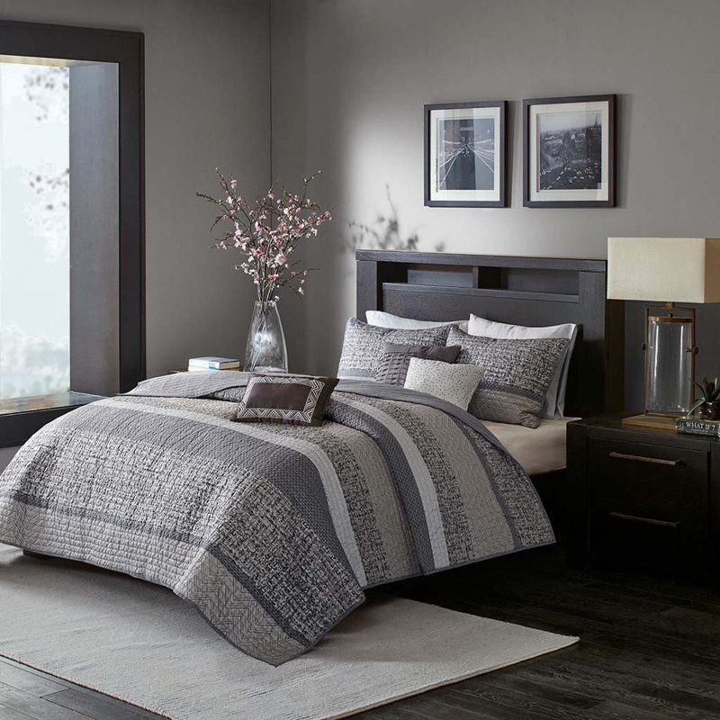Ensemble de courtepointe réversible 6 pièces avec coussins décoratifs gris / taupe 6 pièces