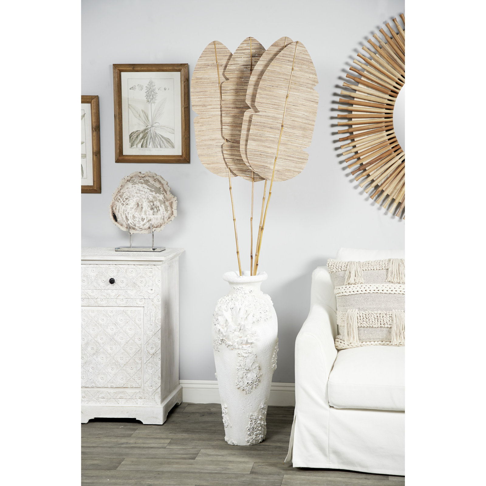 Cyrus Palm Leaf and Decorative Fan Vase Fillers Sculpture