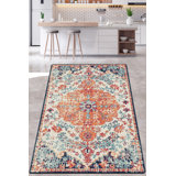 Mcclay Adobe Oriental Machine Made Flatweave Polyester Area Rug in Orange/Green/Beige