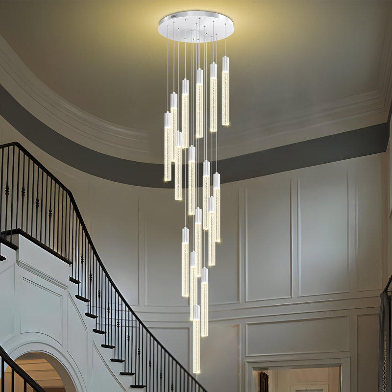 16-Lights High Ceiling Crystal Chandelier Silver
