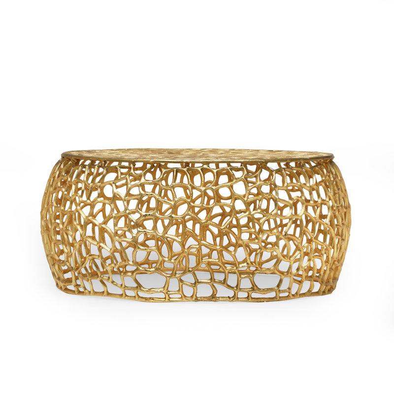 Table basse moderne en maille Glam - structure carrée en aluminium 27,5 po avec accents dorés, design fait à la main