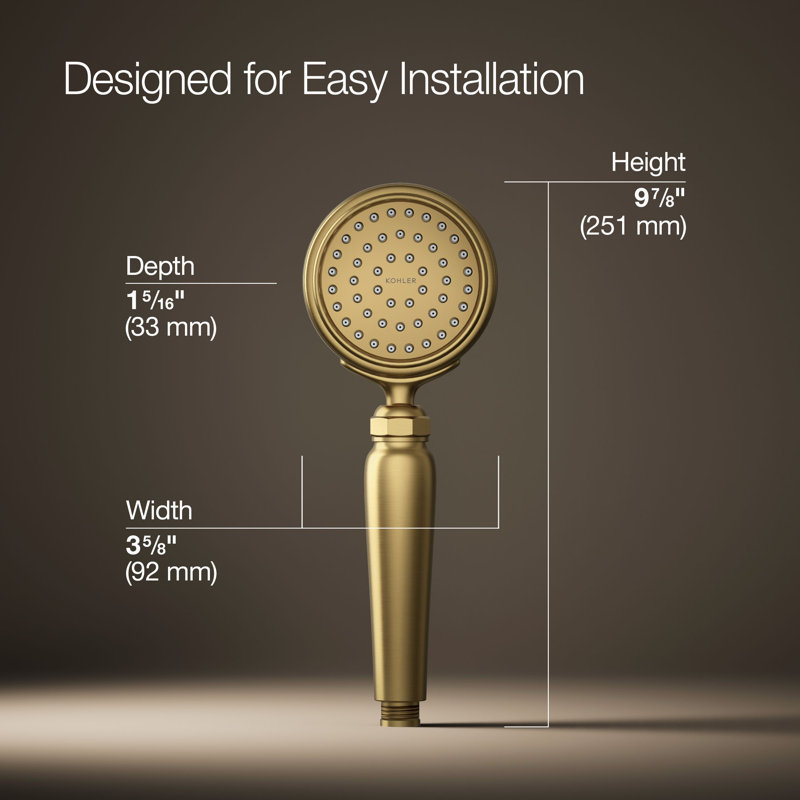 Artifacts Full/Standard Handheld Shower Head with Katalyst Air Induction Spray, Vibrant Brushed Moderne Brass