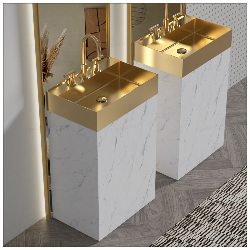 Meuble-lavabo rayé autoportant 20 po avec lavabo en acier inoxydable, Blanc
