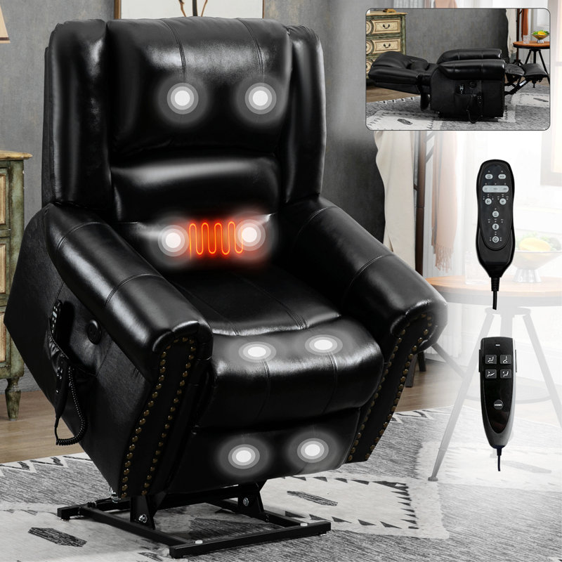 Power Lift Recliner Chair Heat Massage Dual Motor Infinite Position Up To 350 LBS, Faux Leather, Heavy Duty Motion Mechanism With USB Ports, Brown