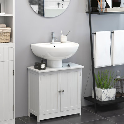Armoire de salle de bain 24 "à piédestal blanc | Style moderne et espace de rangement pratique à conception ouverte - meuble-lavabo 2 tablettes réglables à l'intérieur pour des accessoires élégants en acier inoxydable