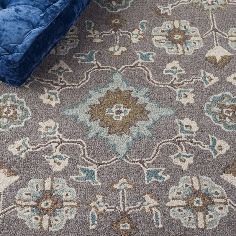 Tapis gris en laine fait à la main Tansy, Tapis de couloir 2 pi 3 po x 10 pi