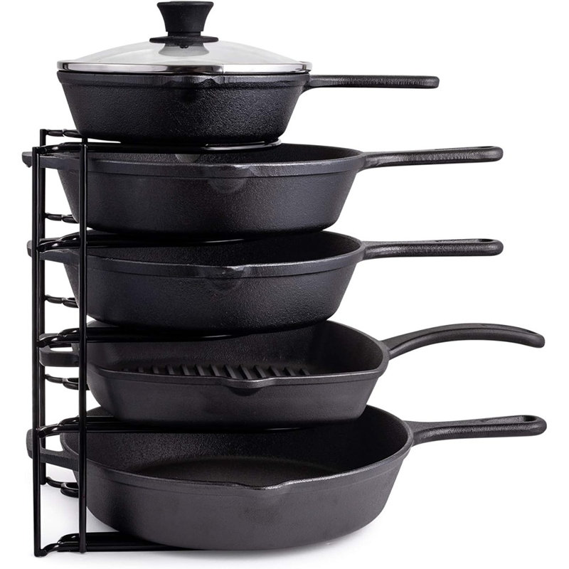 Support à casseroles robuste à 5 niveaux, support de rangement en acier durable pour poêles en fonte, plaques de cuisson, poêles à frire et marmites peu profondes, organisateur de cuisine peu encombrant