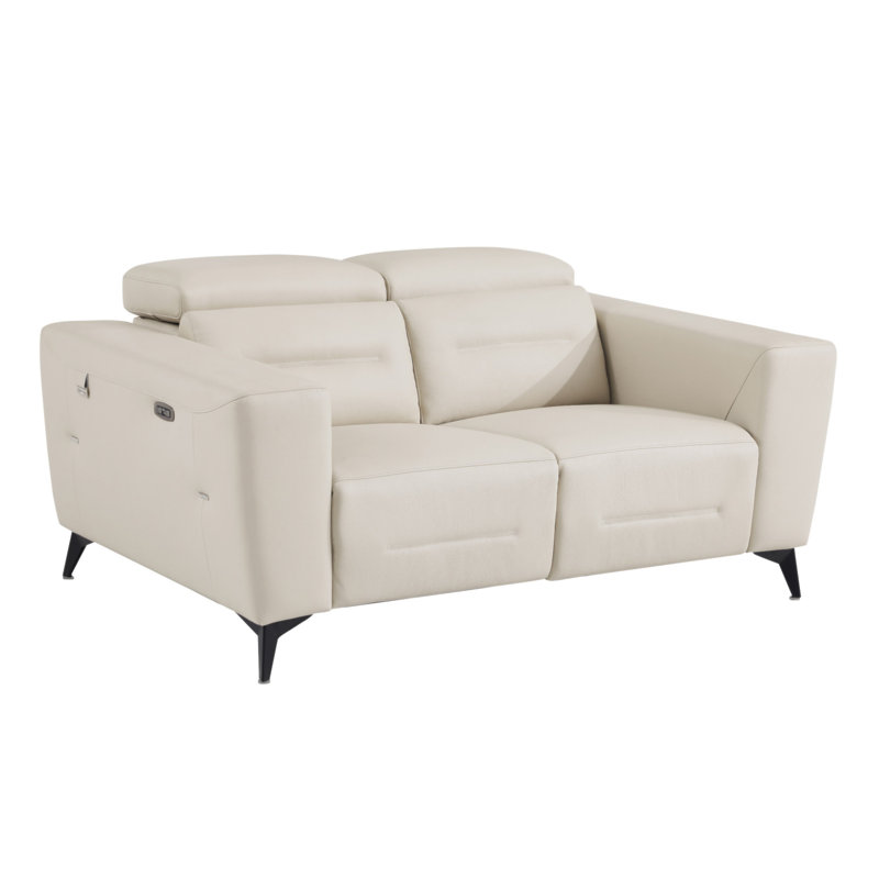 Global United Top Grain Italian Leather Loveseat With Power Recliner, Beige