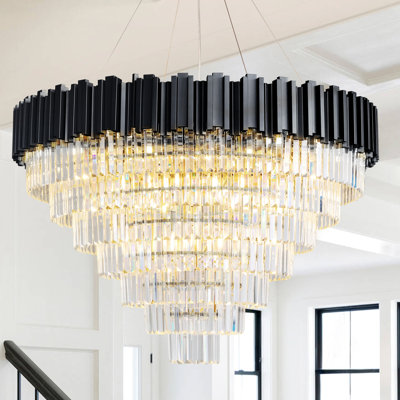 Lustre à plusieurs niveaux avec lumière en cristal
