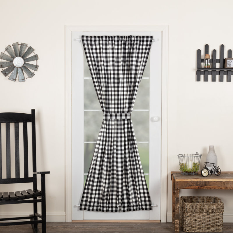Annie Buffalo Check 100% Cotton Checkered Room Darkening Rod Pocket French Door Curtain, Black