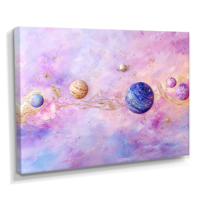 «Minimal Galaxy Planets Horizon - Space», art mural, 16" H x 32" W, Toile tendue, Ne s’applique pas
