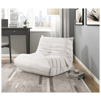 Chaise d'appoint touffetée en microfibre, assise basse contemporaine beige avec mousse haute résilience, aucun assemblage requis