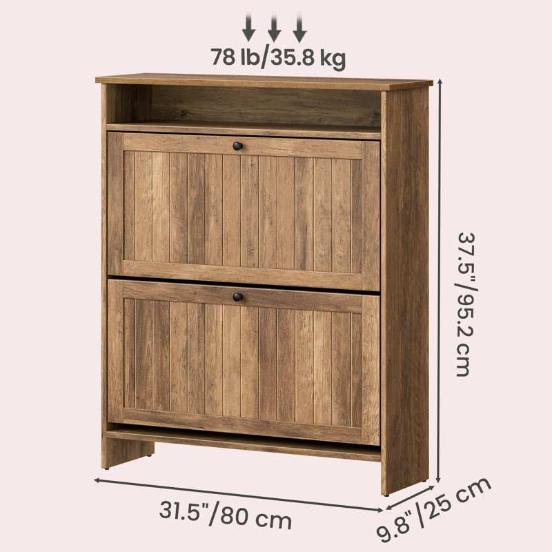 Armoire à chaussures pour hall d'entrée, assemblage ultrarapide, avec séparateurs réglables, 2 tiroirs rabattables, Brun