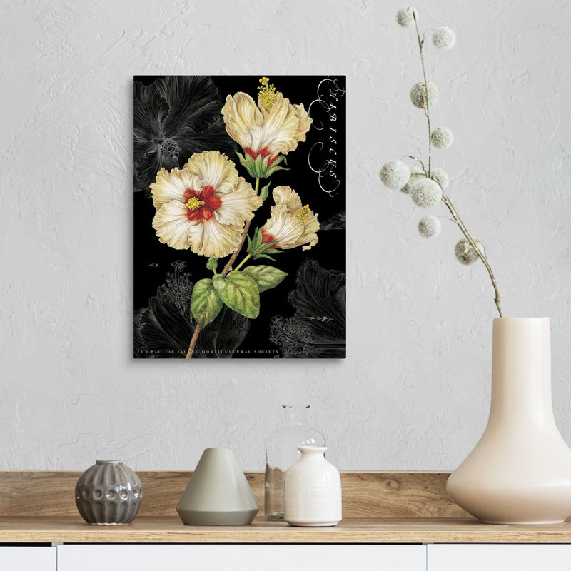 Hibiscus jaune sur toile noire, art mural, Toile tendue, H 16 po x l 12 po x P 1,25 po