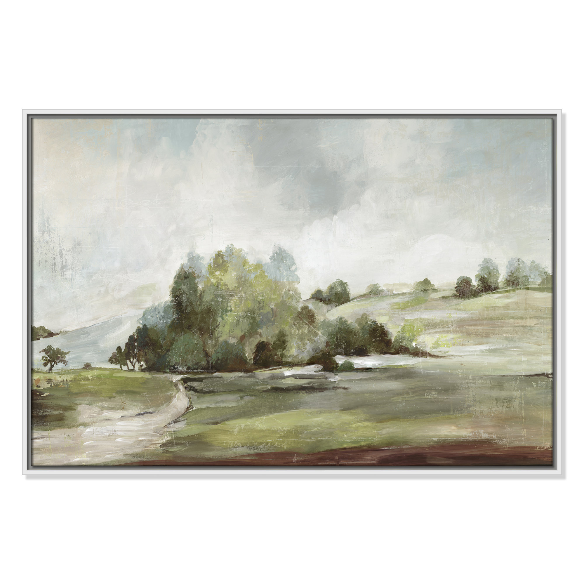 Green Country Road by Allison Pearce - Floater Frame Print on Canvas, White, 25.5" H x 37.5" W