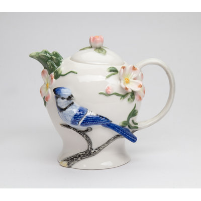 Fine Porcelain Blue Jay Teapot- 6"H