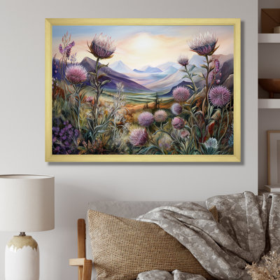 «Mauve chardon champ montagne breloque - chardon», art mural encadré