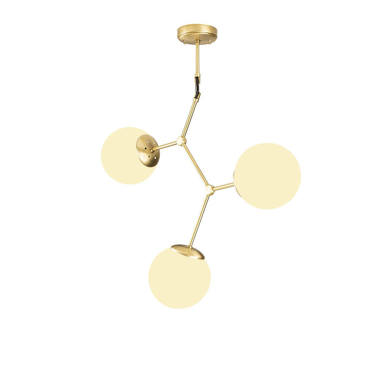 Modern Chandelier with Metal Body, Yellow Finish, 21.7 x 5.9 inches | Height: 25.6 inches | 3 x E27 Sockets (Max 40W) | Stylish for Living Room, Dining Room, and Entryway | Scandinavian Glam Design